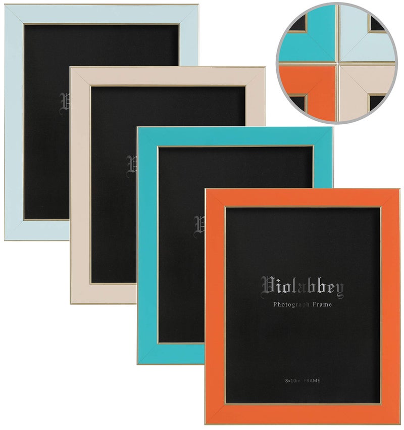VIOLABBEY 8x10 Picture Frames Set of 4, Colorful Photo Frame of Modern Style, High Definition Tempered Real Glass, Wall mounted or Tabletop Display (Blue+light blue+orange+apricot) - Image 1